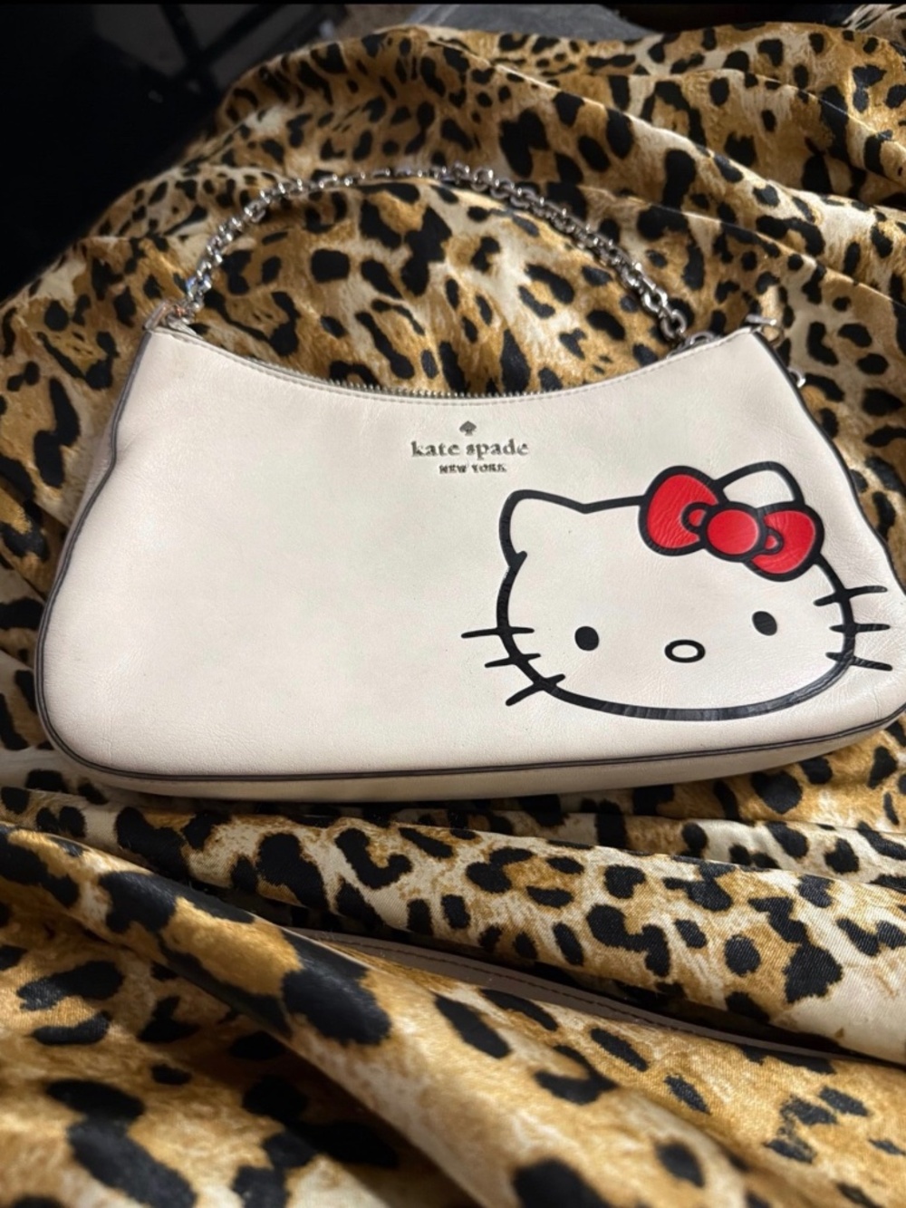 Kate Spade Cream Hello Kitty Shoulder Bag with Red Bow